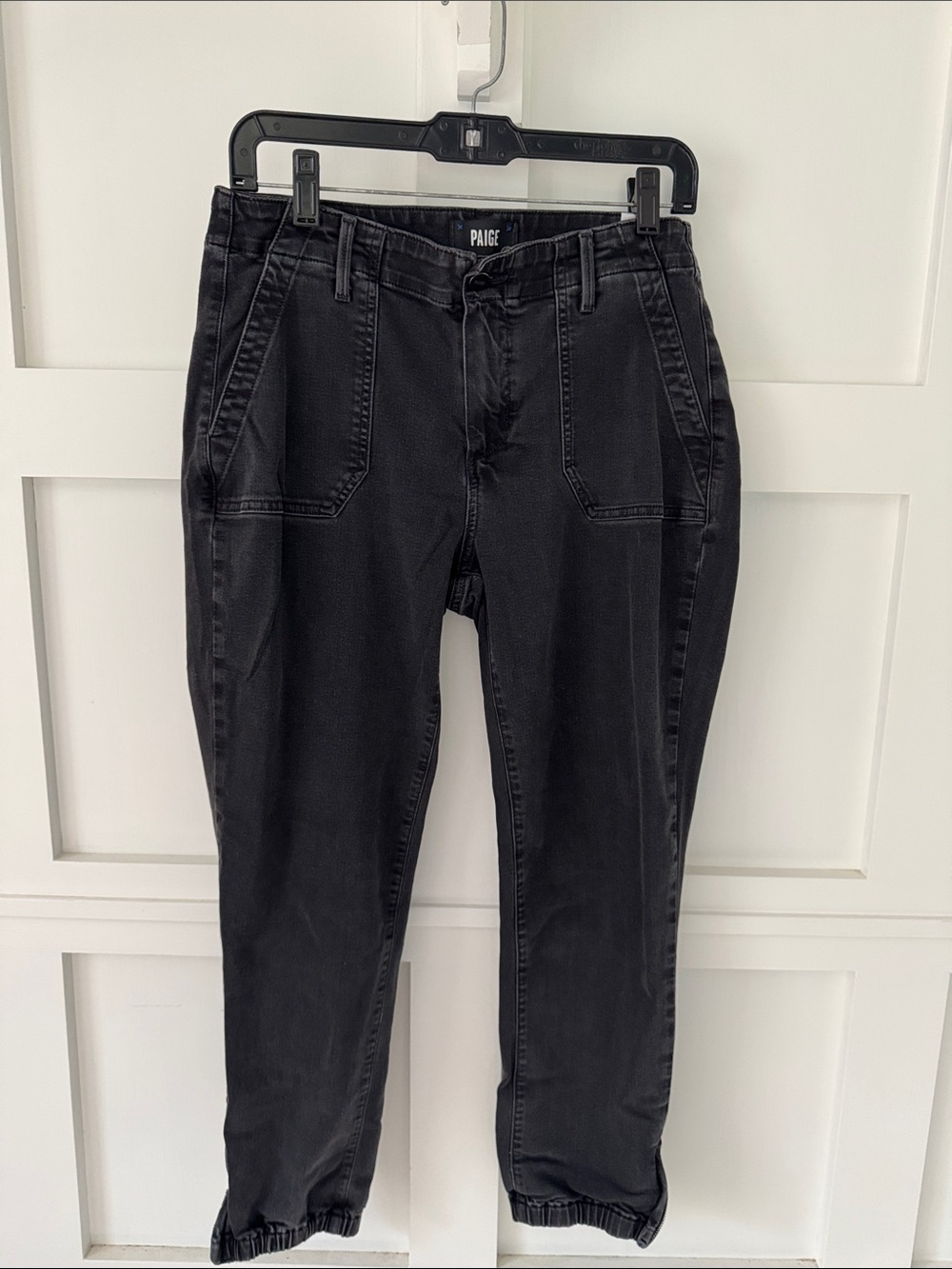 PAIGE Black Boyfriend Utility Jeans with Elastic Ankles